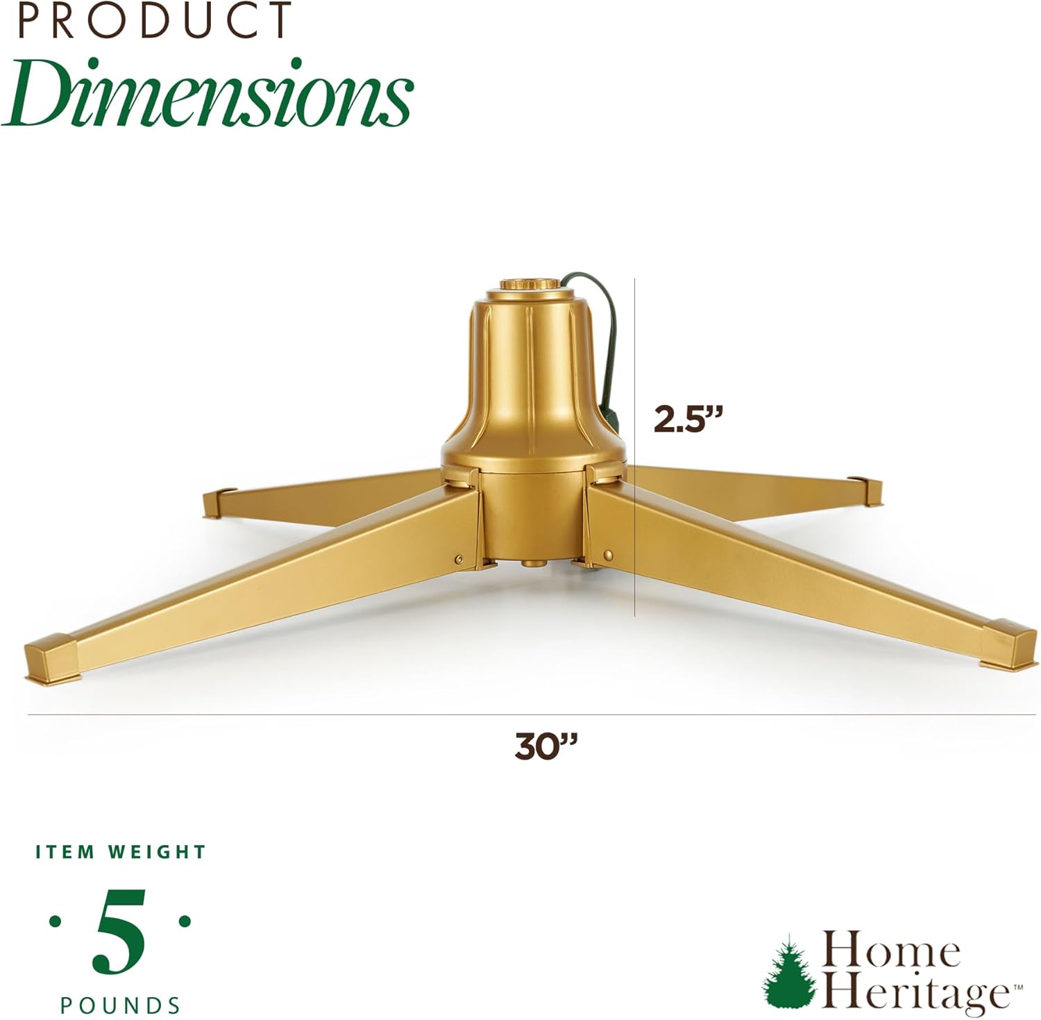 Home Heritage Artificial Christmas Tree Base Rotating Metal Stand for 1 to 1 1/2 Inch Diameter Artificial Christmas Tree Poles, 31 Inch, Green