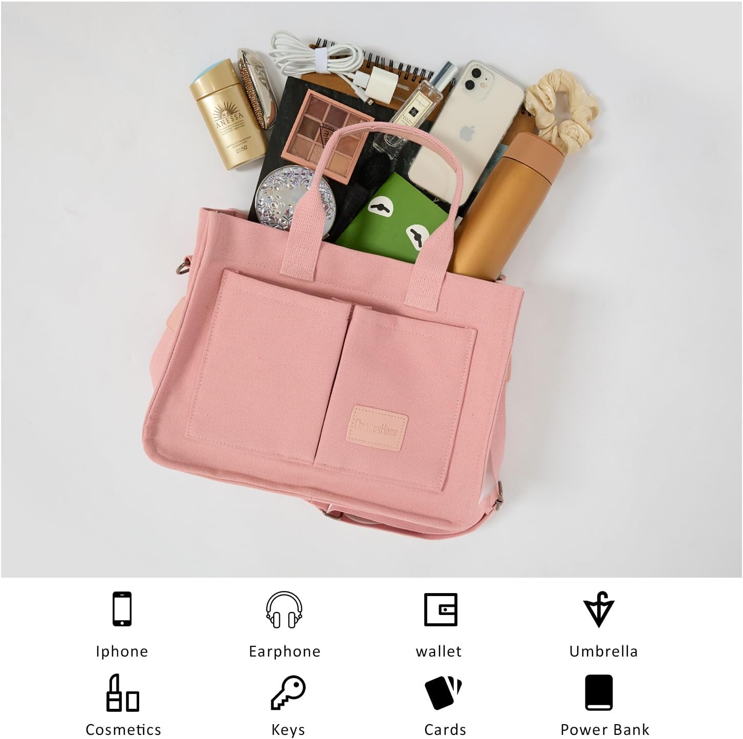 JoJogoo Canvas Tote Bag for Women,Laptop tote bag,Crossbody tote,Purses, Everything Everyday Bag,Work bags for women