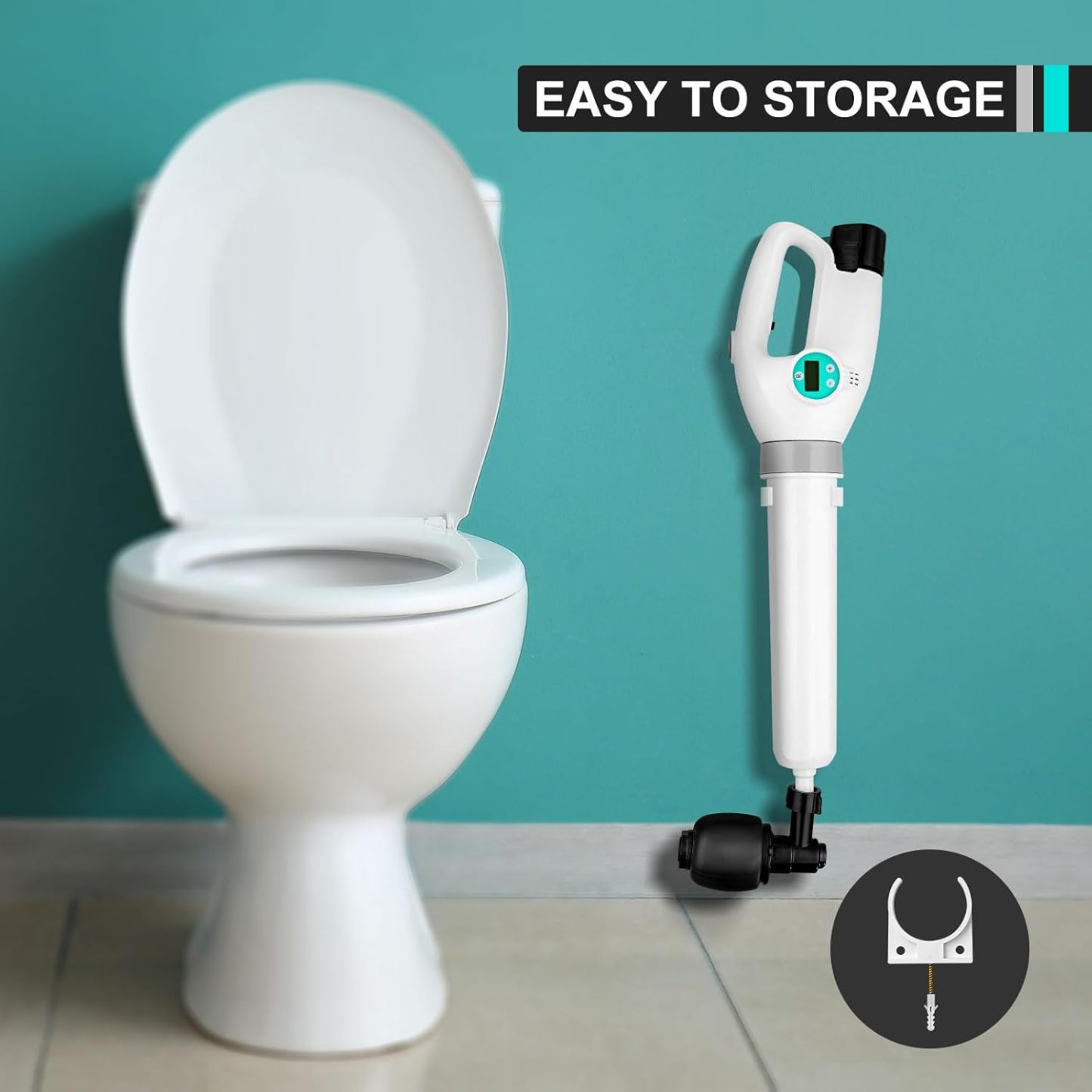 Yirenhouse Electric Toilet Plunger, High Pressure Air Drain Blaster with Digital Barometer, Cordless Drain Clog Remover Air Plunger with 4 Heads for Toilet Bathroom Kitchen Clogged Pipe Floor Drain