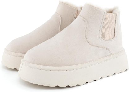 SIFINELAR Classic Platform Snow Boots for Women Seude Chelsea Winter Boots Lightweight Ankle Boots Anti-Slip Snow Boots