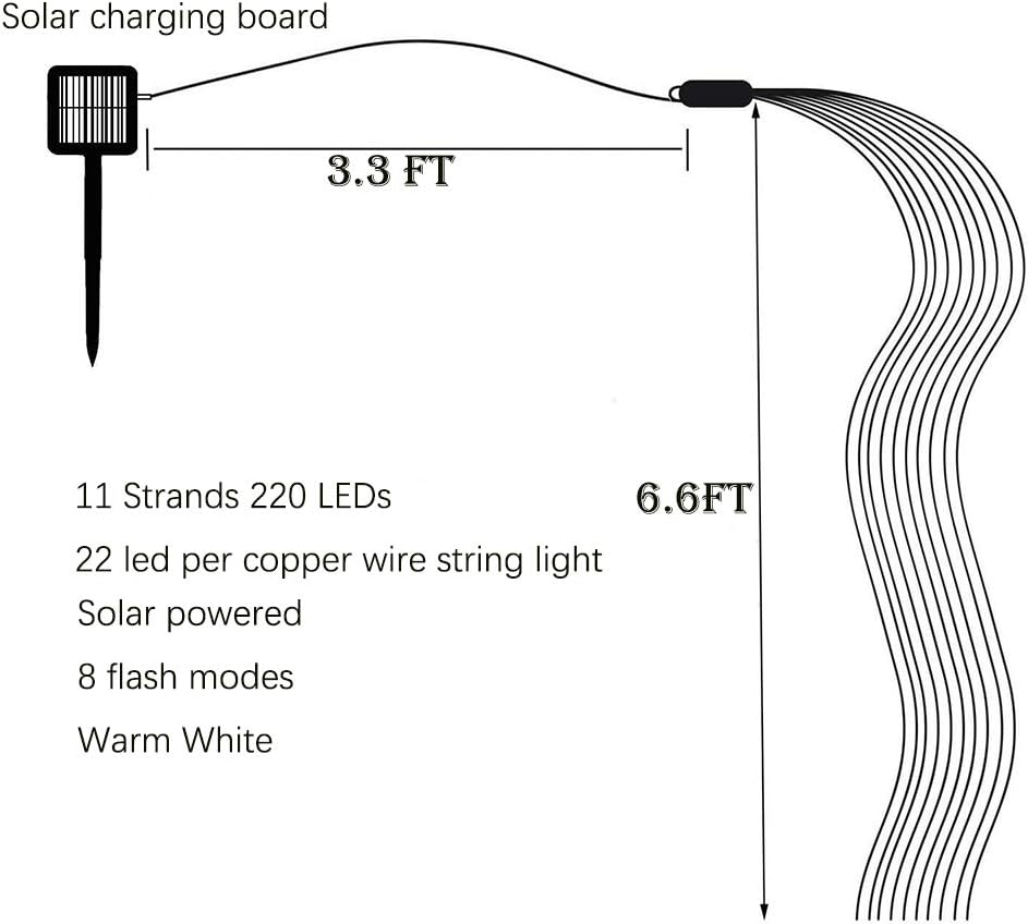 220 LED Firefly Bunch Lights Battery Operated, 8 Flashing Modes Waterproof Copper Wire Waterfall Lights, Remote Controlled Timer and Hooks, Fairy Lights for Indoor Outdoor Decor (Warm White)