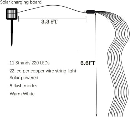 220 LED Firefly Bunch Lights Battery Operated, 8 Flashing Modes Waterproof Copper Wire Waterfall Lights, Remote Controlled Timer and Hooks, Fairy Lights for Indoor Outdoor Decor (Warm White)