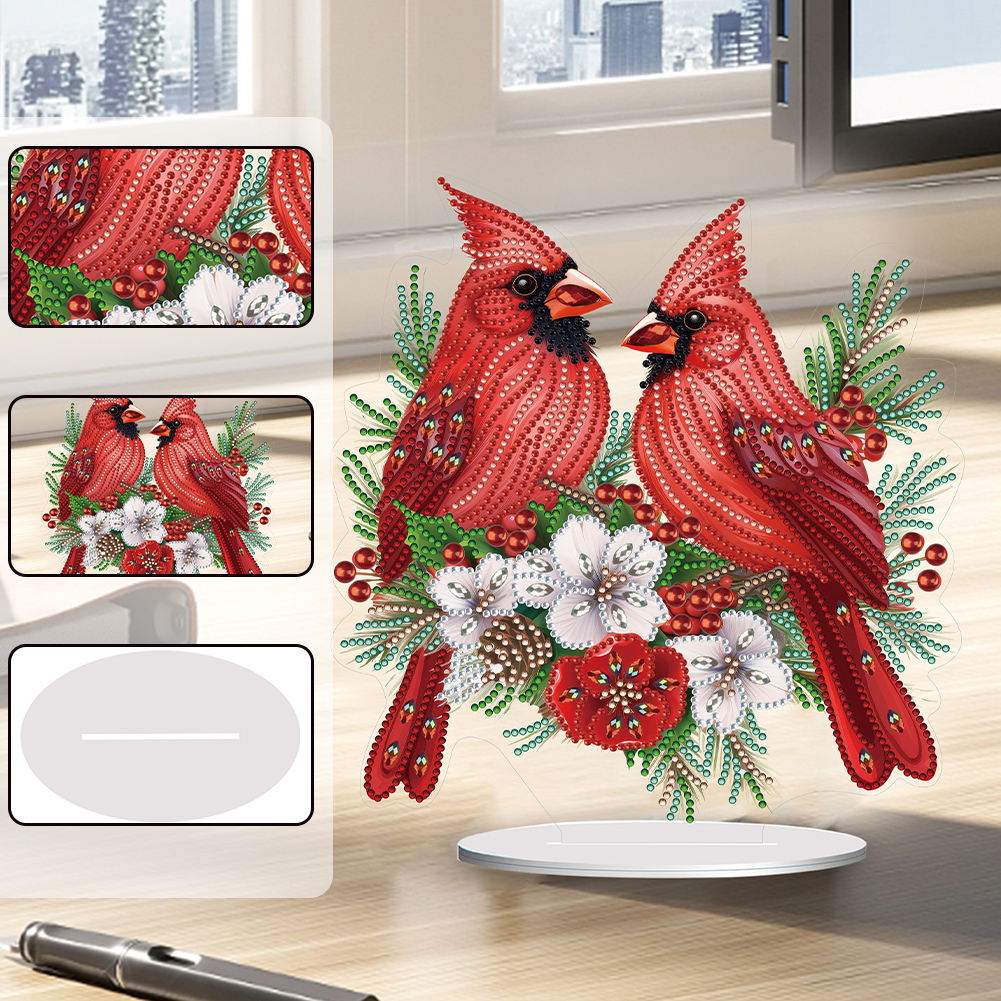 5D DIY Diamond Painting Special Shape Desk Ornament Cardinal Bird Decor Kit