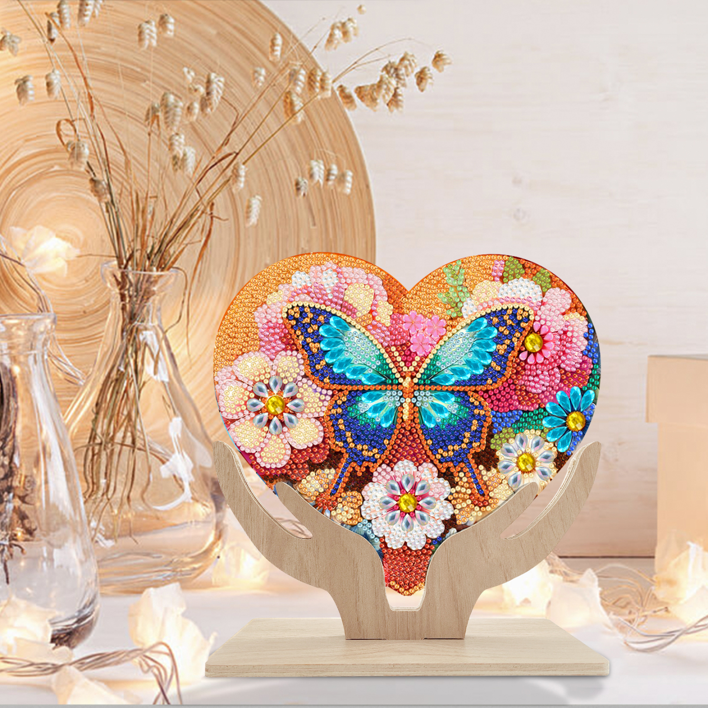 5D DIY Special Shape Diamond Painting Wooden Heart Shape Desk Ornament Decor Kit