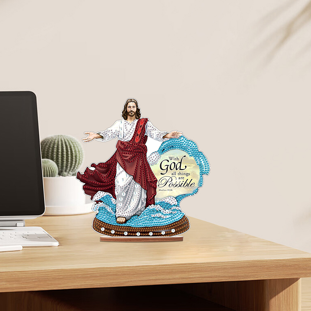 DIY Wooden Jesus Angel Diamonds Painting Desktop Decor for Table Office Decor Kit