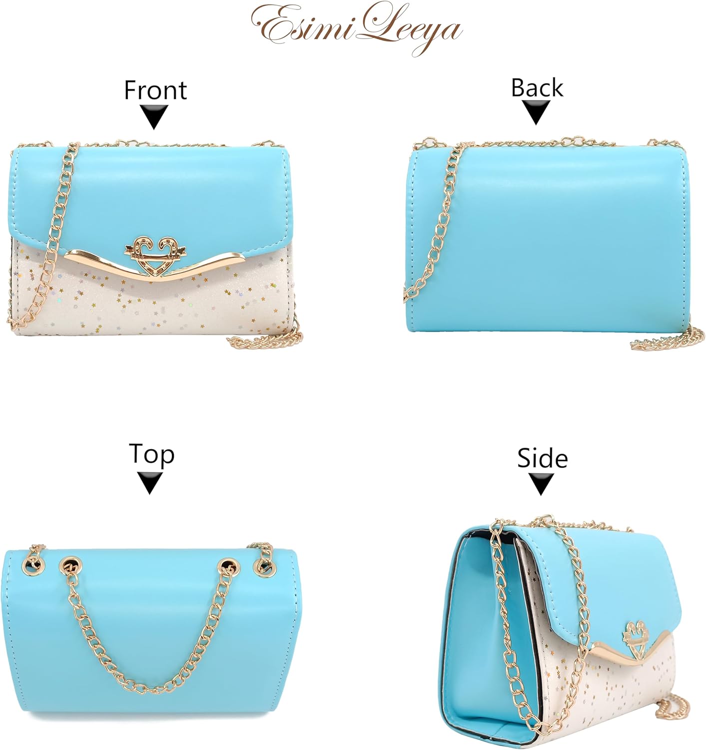 Glitter Shoulder Purses for Women with Golden Chain Women's Evening Handbags