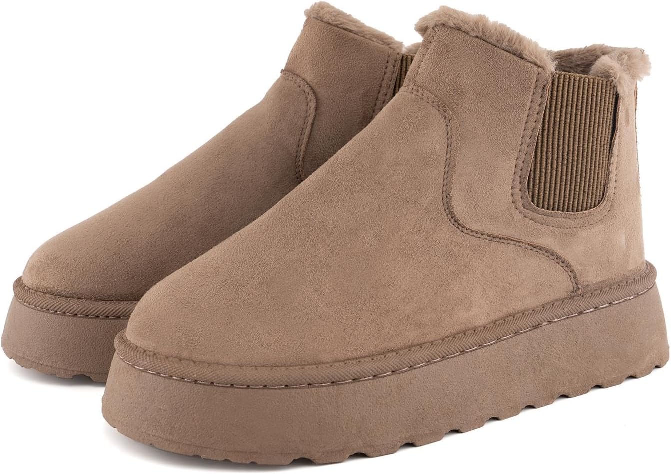 SIFINELAR Classic Platform Snow Boots for Women Seude Chelsea Winter Boots Lightweight Ankle Boots Anti-Slip Snow Boots