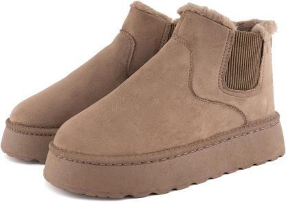 SIFINELAR Classic Platform Snow Boots for Women Seude Chelsea Winter Boots Lightweight Ankle Boots Anti-Slip Snow Boots