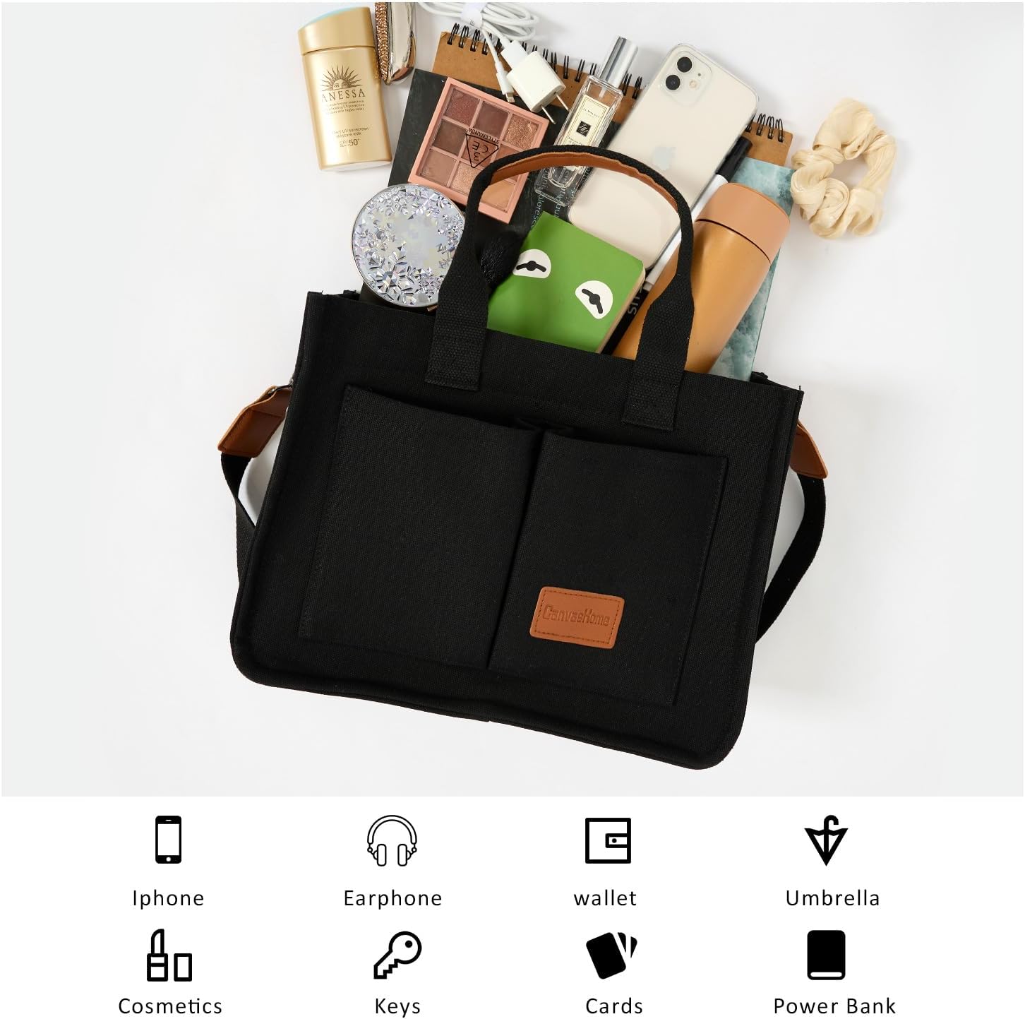 JoJogoo Canvas Tote Bag for Women,Laptop tote bag,Crossbody tote,Purses, Everything Everyday Bag,Work bags for women