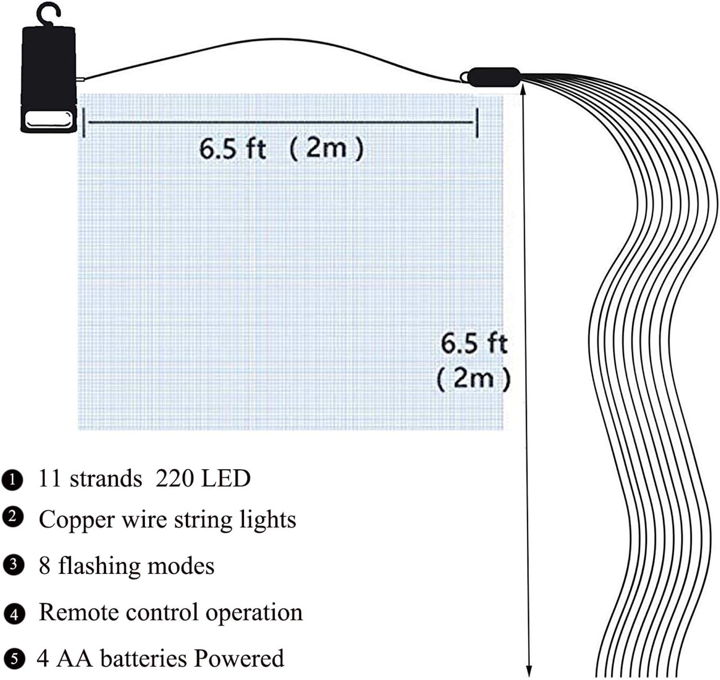 220 LED Firefly Bunch Lights Battery Operated, 8 Flashing Modes Waterproof Copper Wire Waterfall Lights, Remote Controlled Timer and Hooks, Fairy Lights for Indoor Outdoor Decor (Warm White)