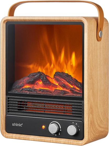 Electric Fireplace Heaters for Indoor Use,1500W Space Heater Fireplace with Realistic Flame & Fire Crackling Sound, Safety Protection, Portable Fireplace Heater for Home Office Christmas Decoration