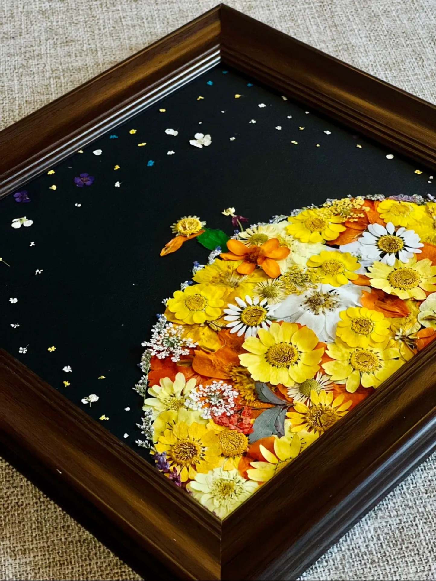 Framed Pressed Flowers Dried Floral Preserved Handcrafted Wreath WallArt