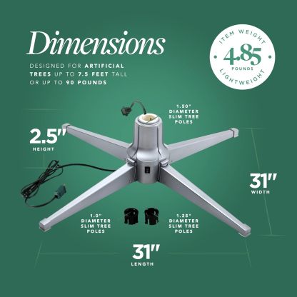 Home Heritage Artificial Christmas Tree Base Rotating Metal Stand for 1 to 1 1/2 Inch Diameter Artificial Christmas Tree Poles, 31 Inch, Green