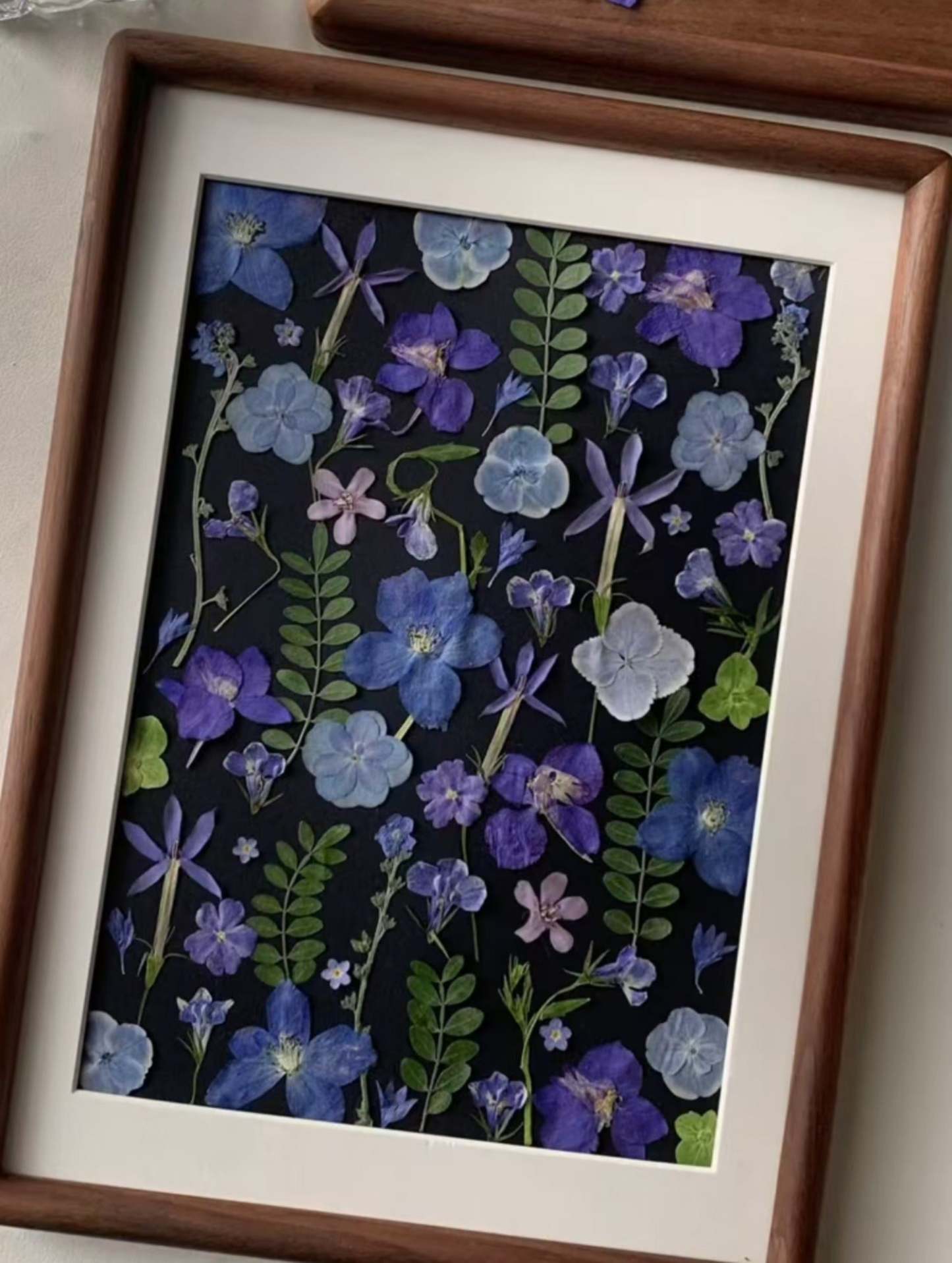 HandeMade Pressed Flowers Frame Dried Plant Floral Preserved Delphinium