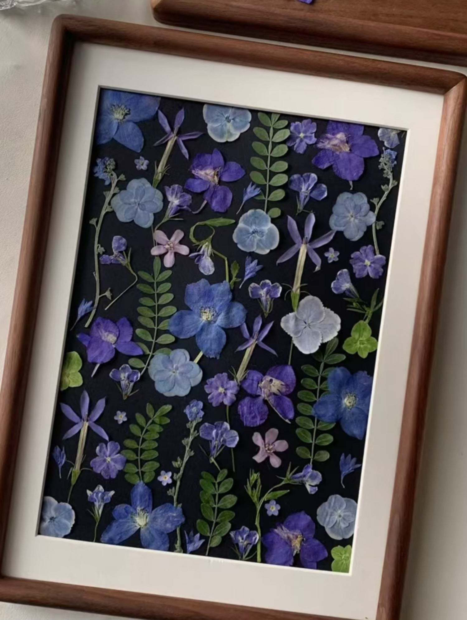 HandeMade Pressed Flowers Frame Dried Plant Floral Preserved Delphinium