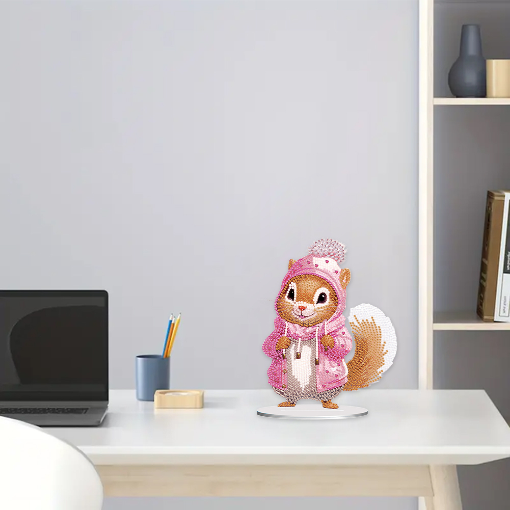 5D DIY Special Shape Diamond Painting Acrylic Desk Ornament Decor Kit(Pink Squirrel)