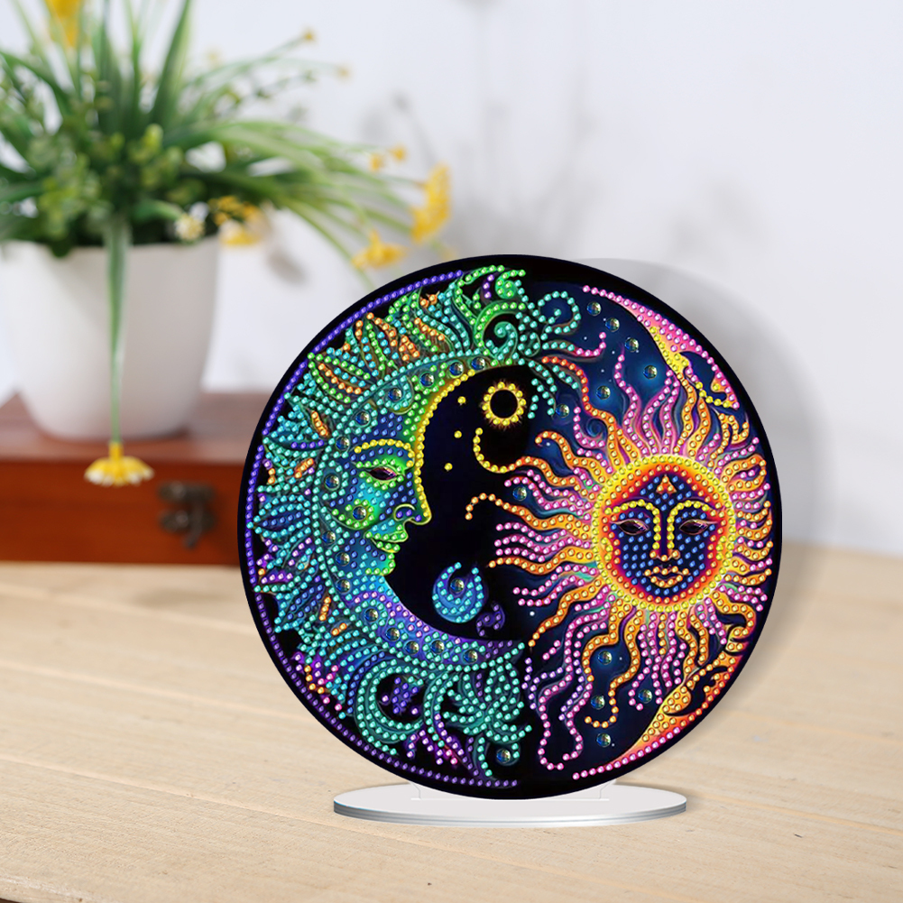 DIY Acrylic Sun and Moon Diamond Painting Desktop Ornament Kit