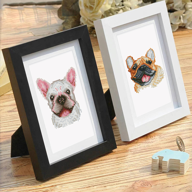 Frameless, mini diamond painting, creative mini diamond painting of dogs on the entrance flower house desktop, creative simple pattern diamond painting, 12 pcs, 5.9 X7 inches.