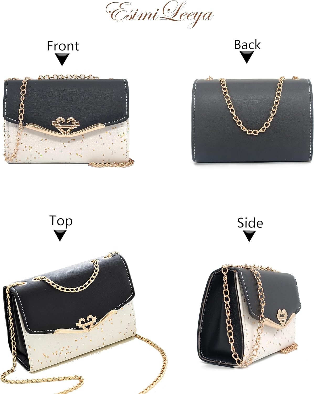 Glitter Shoulder Purses for Women with Golden Chain Women's Evening Handbags