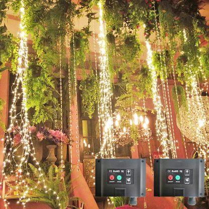 220 LED Firefly Bunch Lights Battery Operated, 8 Flashing Modes Waterproof Copper Wire Waterfall Lights, Remote Controlled Timer and Hooks, Fairy Lights for Indoor Outdoor Decor (Warm White)