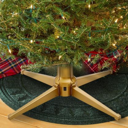 Home Heritage Artificial Christmas Tree Base Rotating Metal Stand for 1 to 1 1/2 Inch Diameter Artificial Christmas Tree Poles, 31 Inch, Green