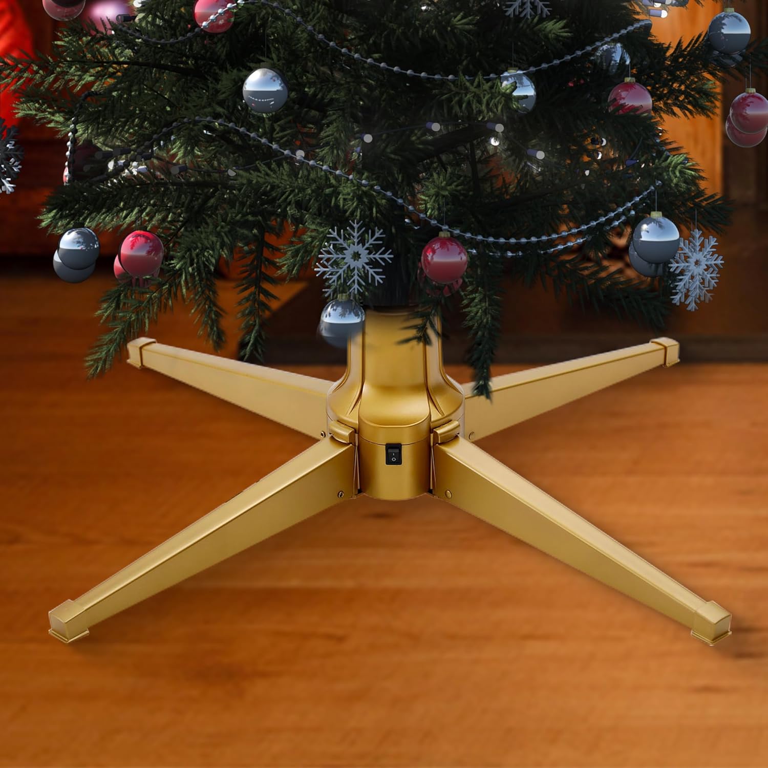 Home Heritage Artificial Christmas Tree Base Rotating Metal Stand for 1 to 1 1/2 Inch Diameter Artificial Christmas Tree Poles, 31 Inch, Green