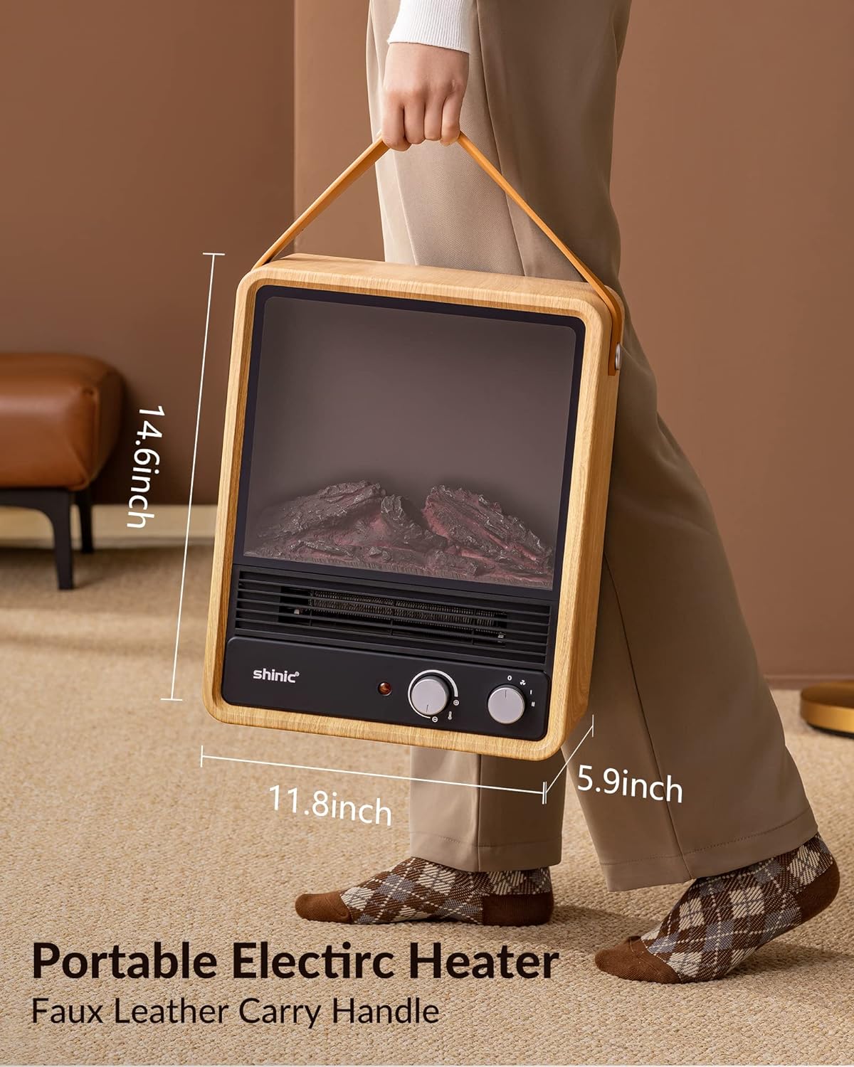 Electric Fireplace Heaters for Indoor Use,1500W Space Heater Fireplace with Realistic Flame & Fire Crackling Sound, Safety Protection, Portable Fireplace Heater for Home Office Christmas Decoration