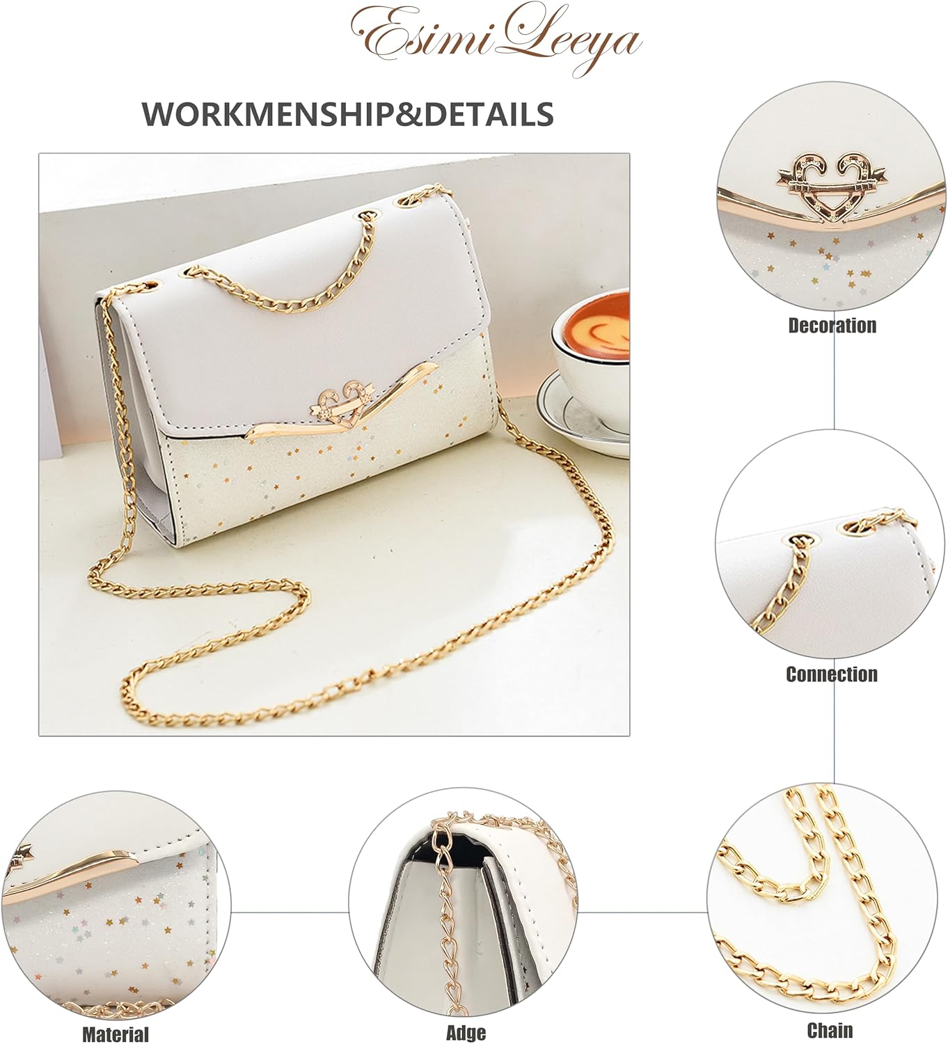 Glitter Shoulder Purses for Women with Golden Chain Women's Evening Handbags