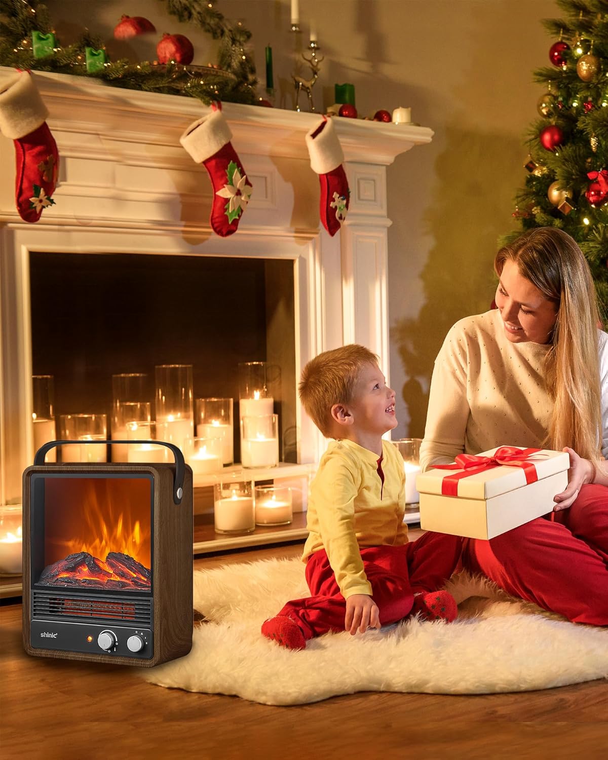 Electric Fireplace Heaters for Indoor Use,1500W Space Heater Fireplace with Realistic Flame & Fire Crackling Sound, Safety Protection, Portable Fireplace Heater for Home Office Christmas Decoration