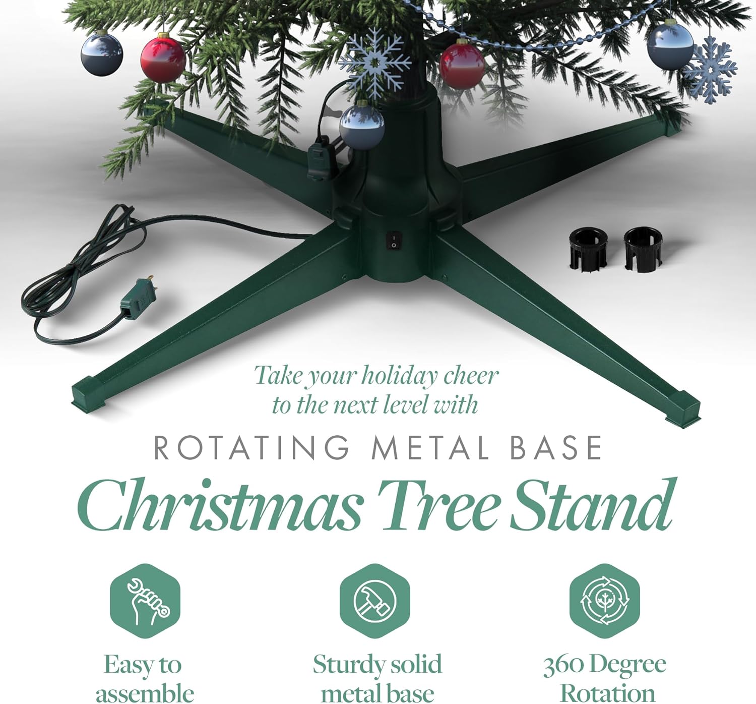 Home Heritage Artificial Christmas Tree Base Rotating Metal Stand for 1 to 1 1/2 Inch Diameter Artificial Christmas Tree Poles, 31 Inch, Green