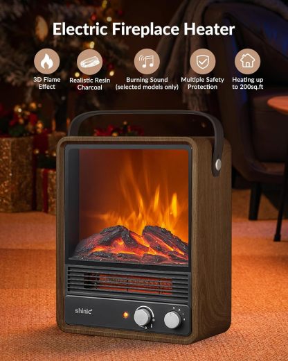 Electric Fireplace Heaters for Indoor Use,1500W Space Heater Fireplace with Realistic Flame & Fire Crackling Sound, Safety Protection, Portable Fireplace Heater for Home Office Christmas Decoration