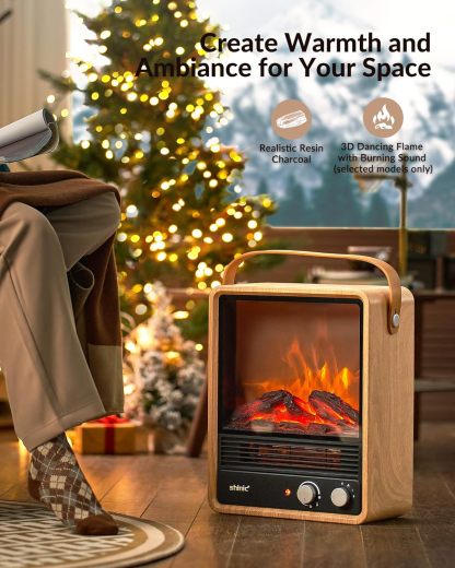 Electric Fireplace Heaters for Indoor Use,1500W Space Heater Fireplace with Realistic Flame & Fire Crackling Sound, Safety Protection, Portable Fireplace Heater for Home Office Christmas Decoration