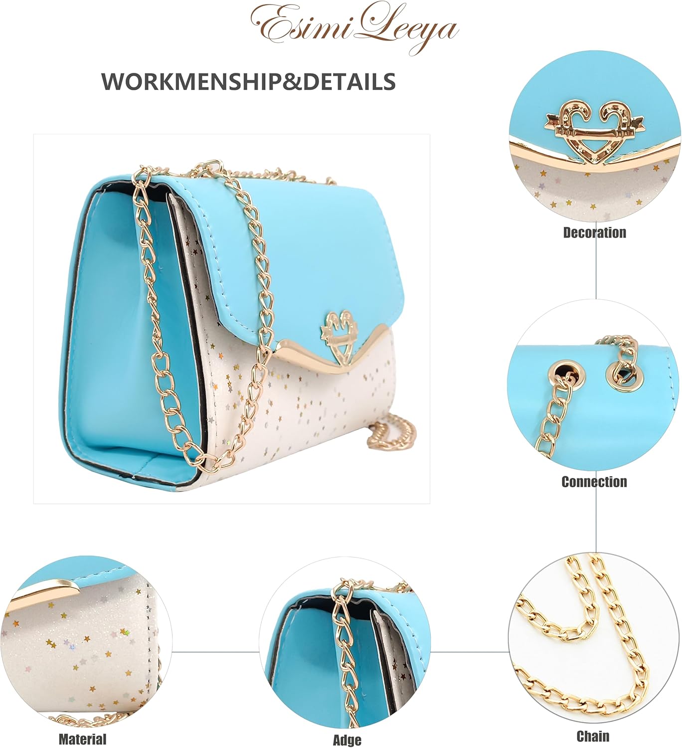 Glitter Shoulder Purses for Women with Golden Chain Women's Evening Handbags