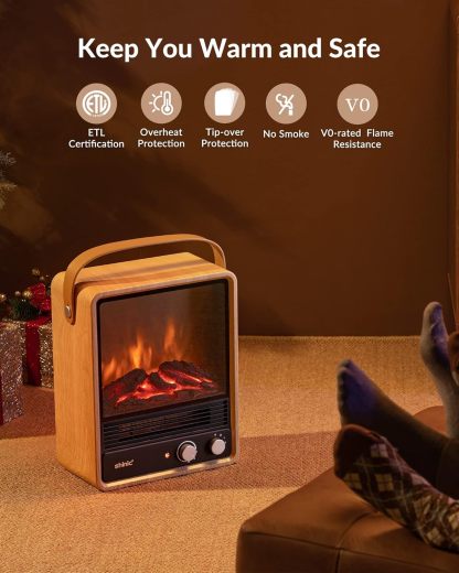 Electric Fireplace Heaters for Indoor Use,1500W Space Heater Fireplace with Realistic Flame & Fire Crackling Sound, Safety Protection, Portable Fireplace Heater for Home Office Christmas Decoration
