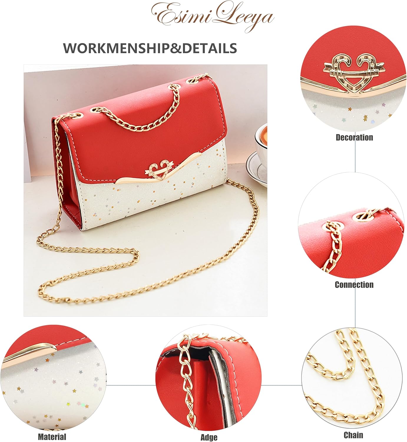 Glitter Shoulder Purses for Women with Golden Chain Women's Evening Handbags
