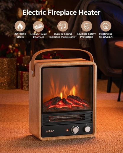 Electric Fireplace Heaters for Indoor Use,1500W Space Heater Fireplace with Realistic Flame & Fire Crackling Sound, Safety Protection, Portable Fireplace Heater for Home Office Christmas Decoration