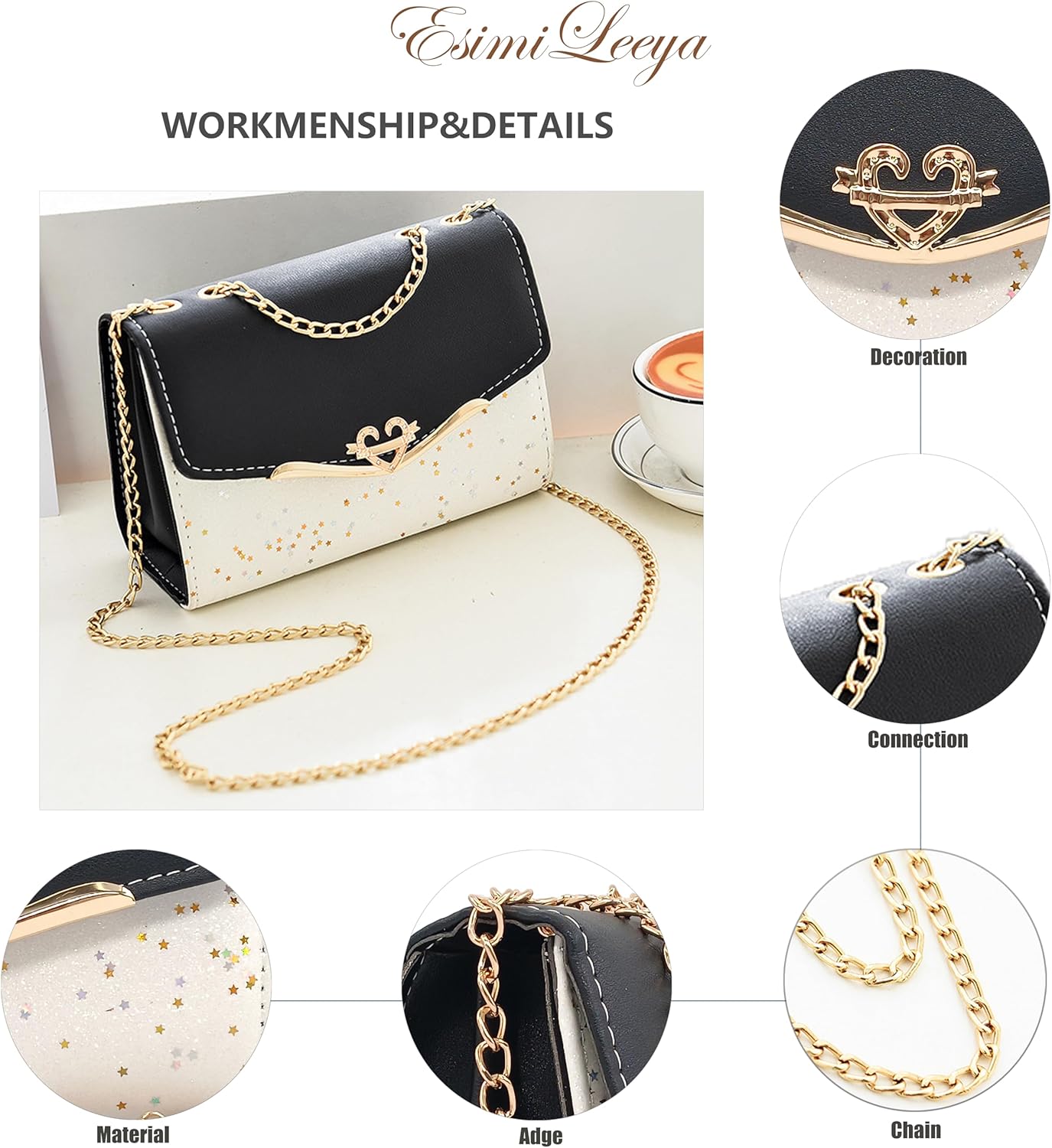 Glitter Shoulder Purses for Women with Golden Chain Women's Evening Handbags