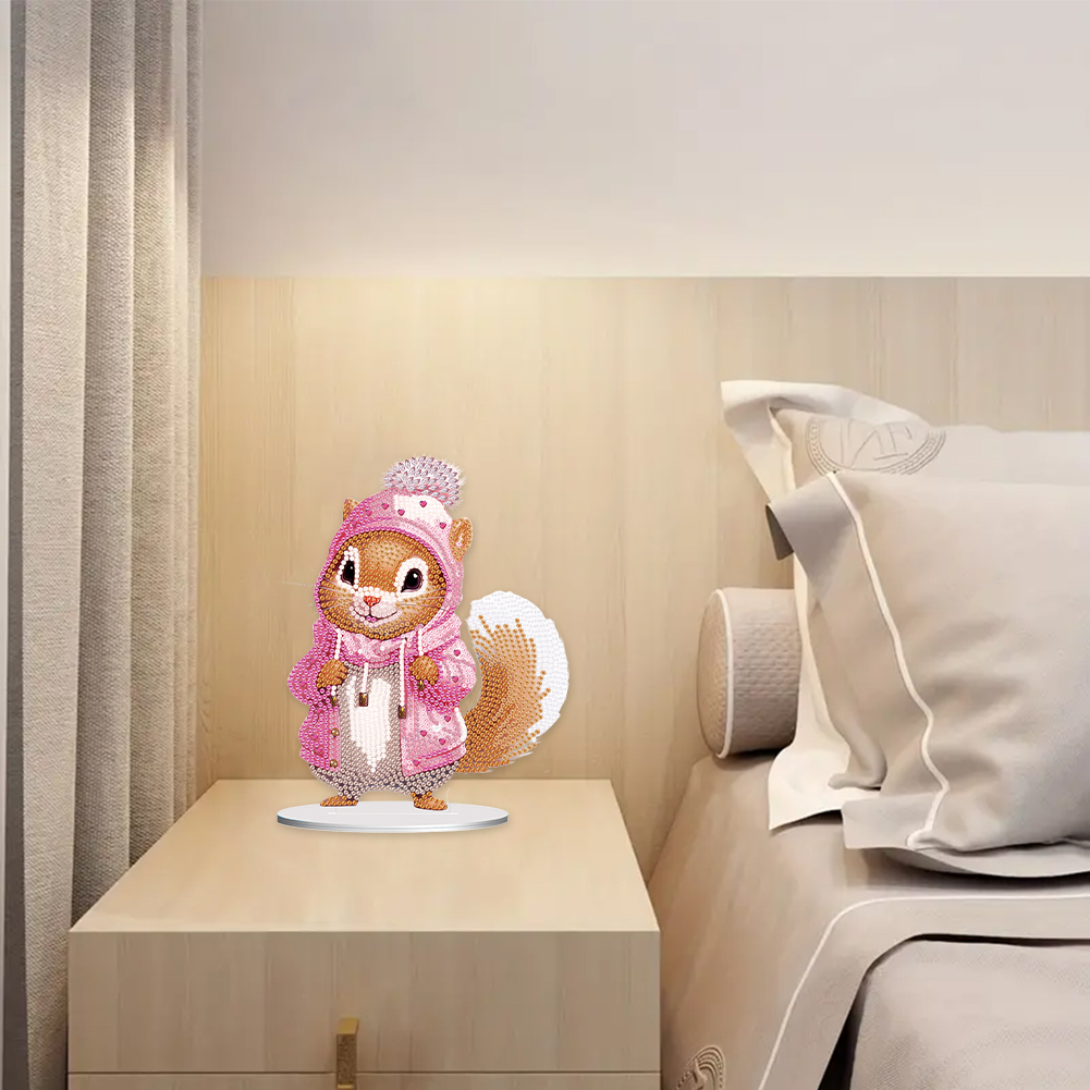 5D DIY Special Shape Diamond Painting Acrylic Desk Ornament Decor Kit(Pink Squirrel)