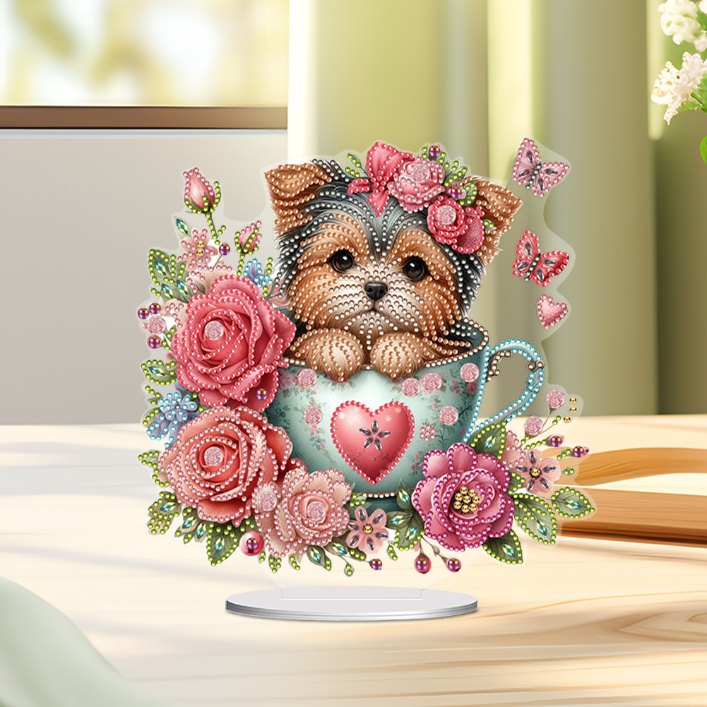 DIY Teacup Puppy Special Shaped Table Top Diamond Painting Ornament Kits