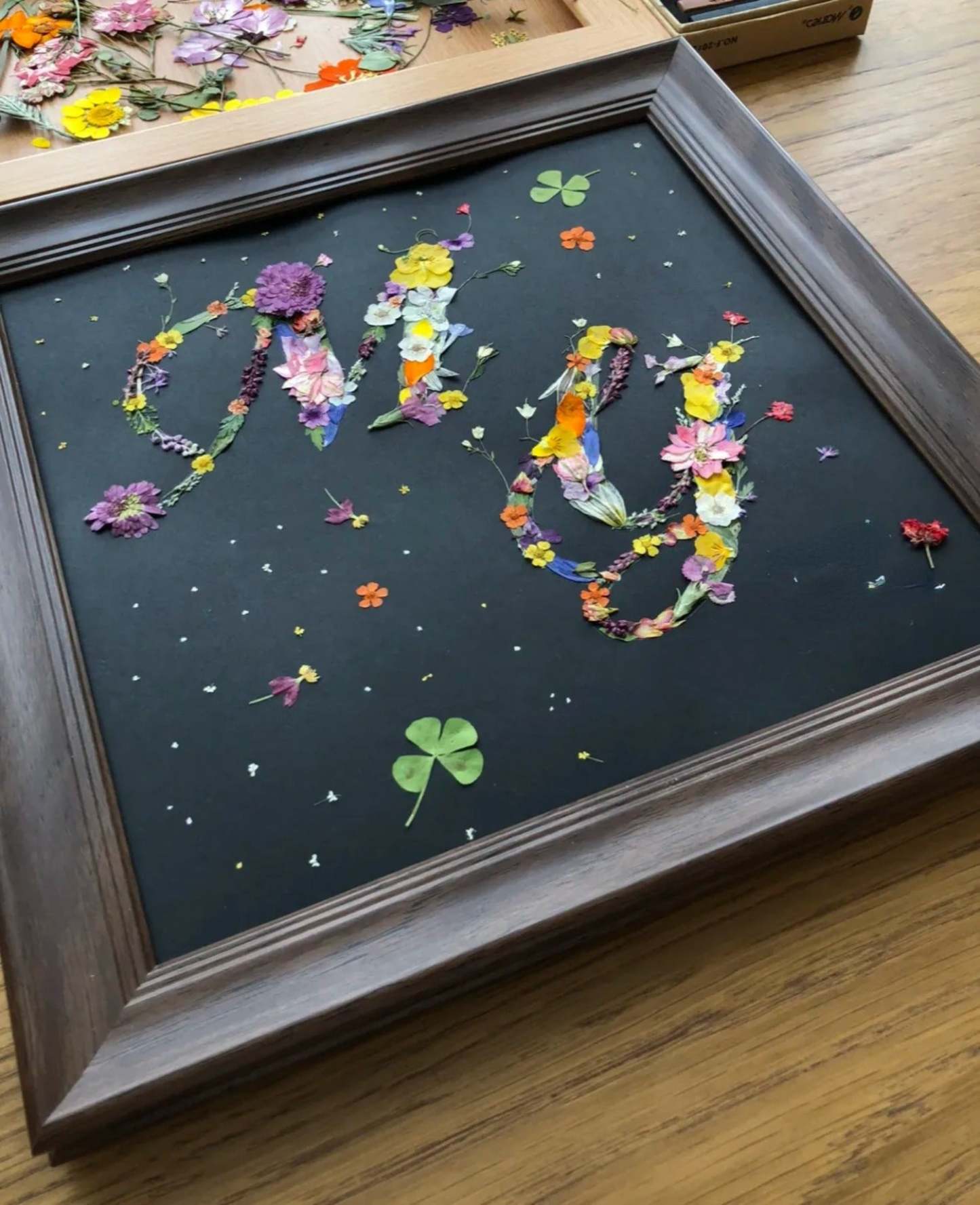 Handcrafted Pressed Flowers In Frame Name Letters Customized Gift Dried Floral