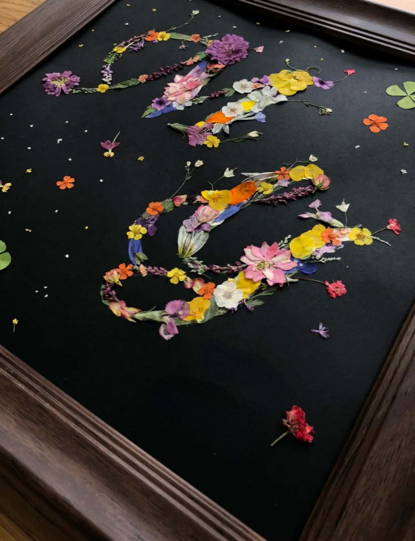 Handcrafted Pressed Flowers In Frame Name Letters Customized Gift Dried Floral