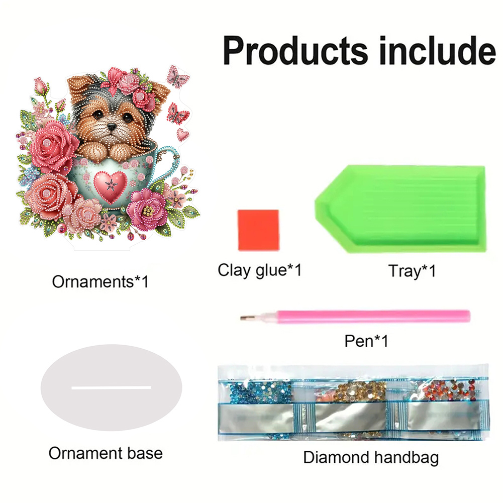 DIY Teacup Puppy Special Shaped Table Top Diamond Painting Ornament Kits
