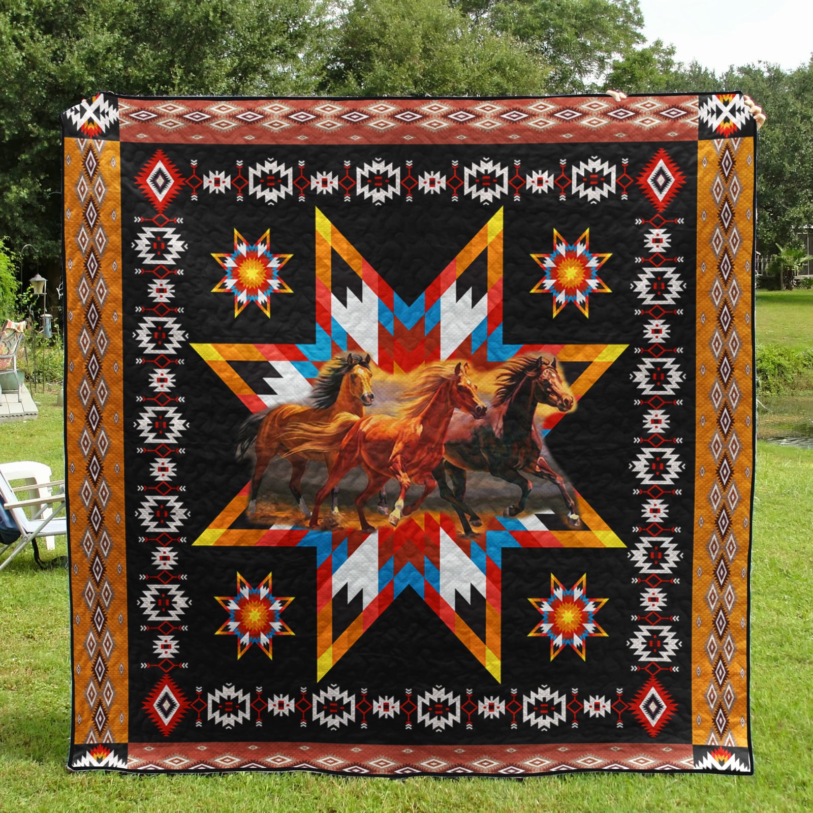 Horse Native American Inspired Art Quilt HN10032301BL – Yirenhouse