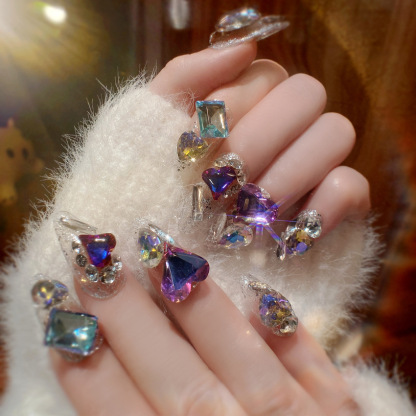 24 pieces of nail art fake nails wear nails ins pure desire wind flash diamond nail patches wear nail big diamond nail patches