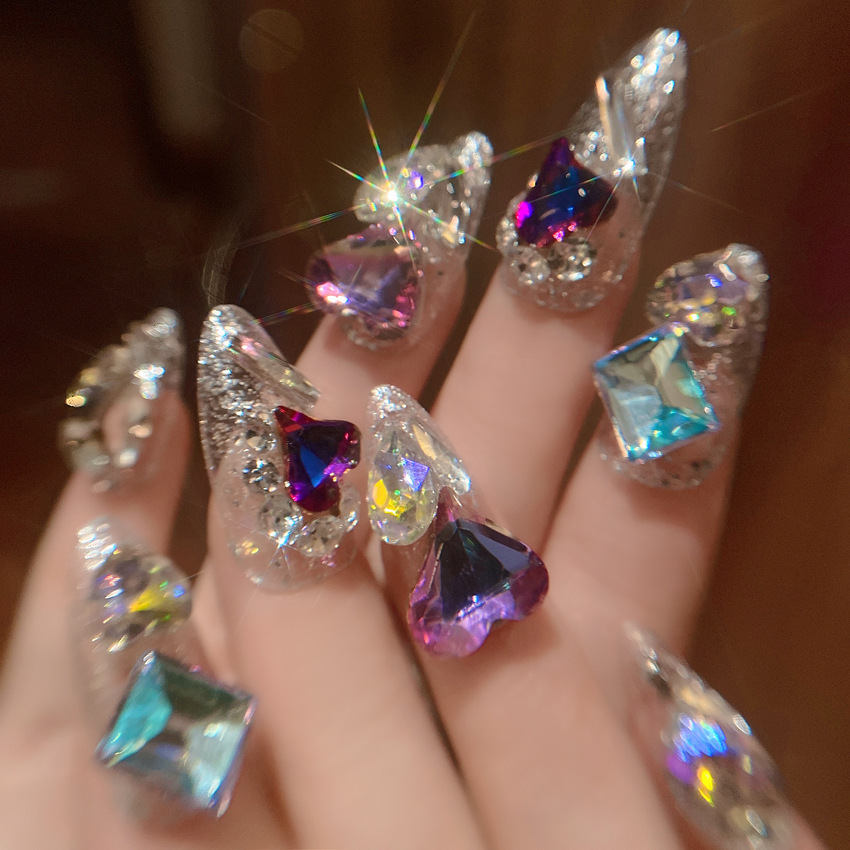 24 pieces of nail art fake nails wear nails ins pure desire wind flash diamond nail patches wear nail big diamond nail patches