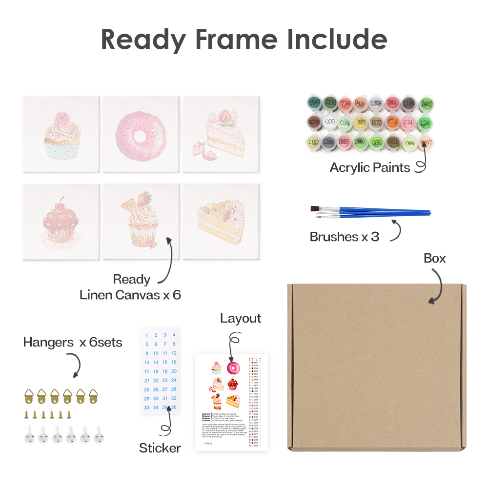 6 pieces, cake desktop accessories digital mini painting set, 15x15cm/5.9x5.9 inches, handmade for family leisure, perfect gift for friends and family.