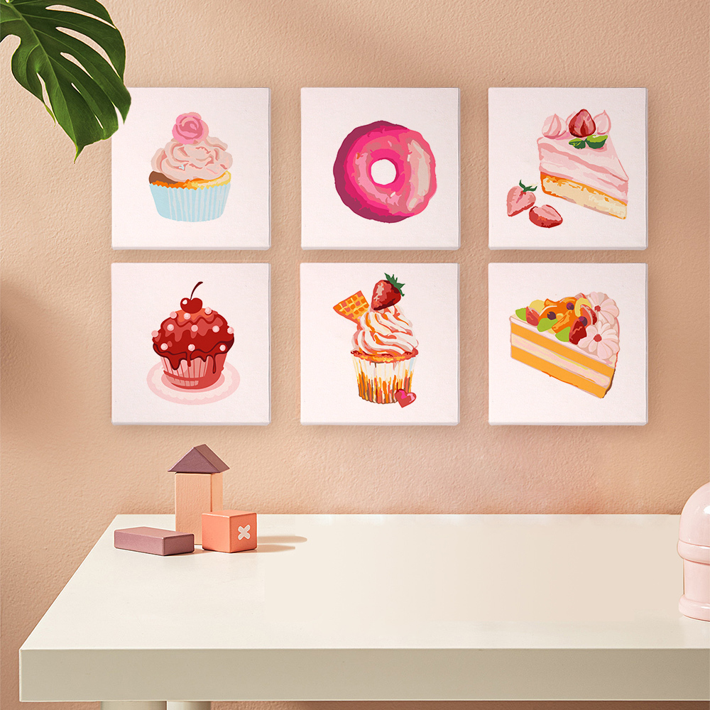 6 pieces, cake desktop accessories digital mini painting set, 15x15cm/5.9x5.9 inches, handmade for family leisure, perfect gift for friends and family.