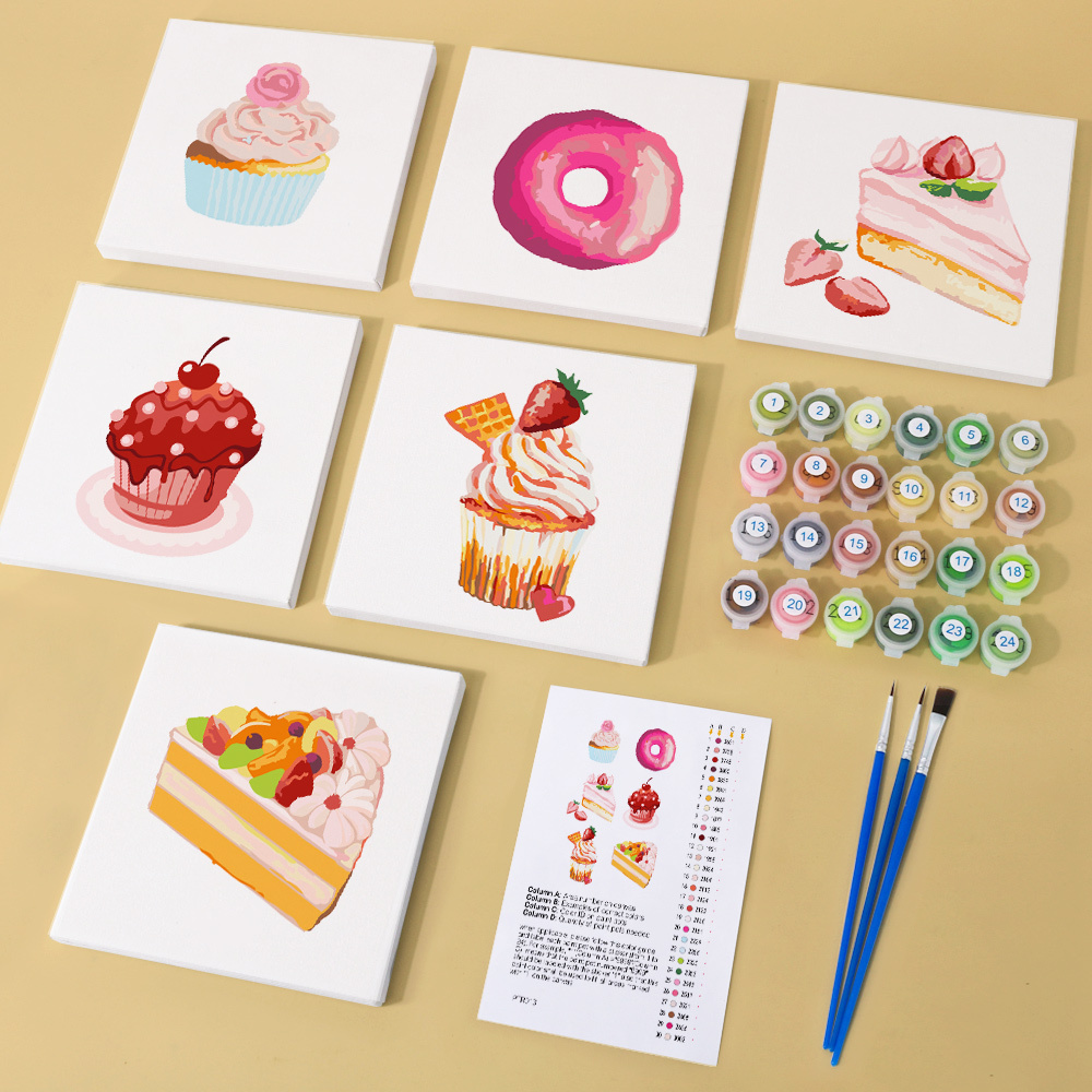 6 pieces, cake desktop accessories digital mini painting set, 15x15cm/5.9x5.9 inches, handmade for family leisure, perfect gift for friends and family.