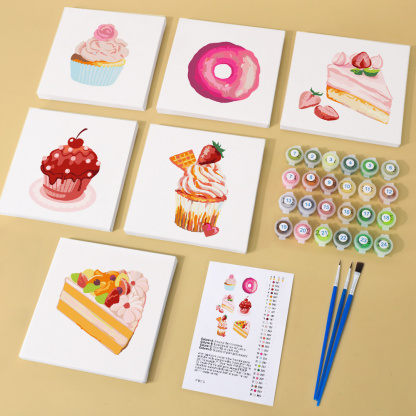 6 pieces, cake desktop accessories digital mini painting set, 15x15cm/5.9x5.9 inches, handmade for family leisure, perfect gift for friends and family.