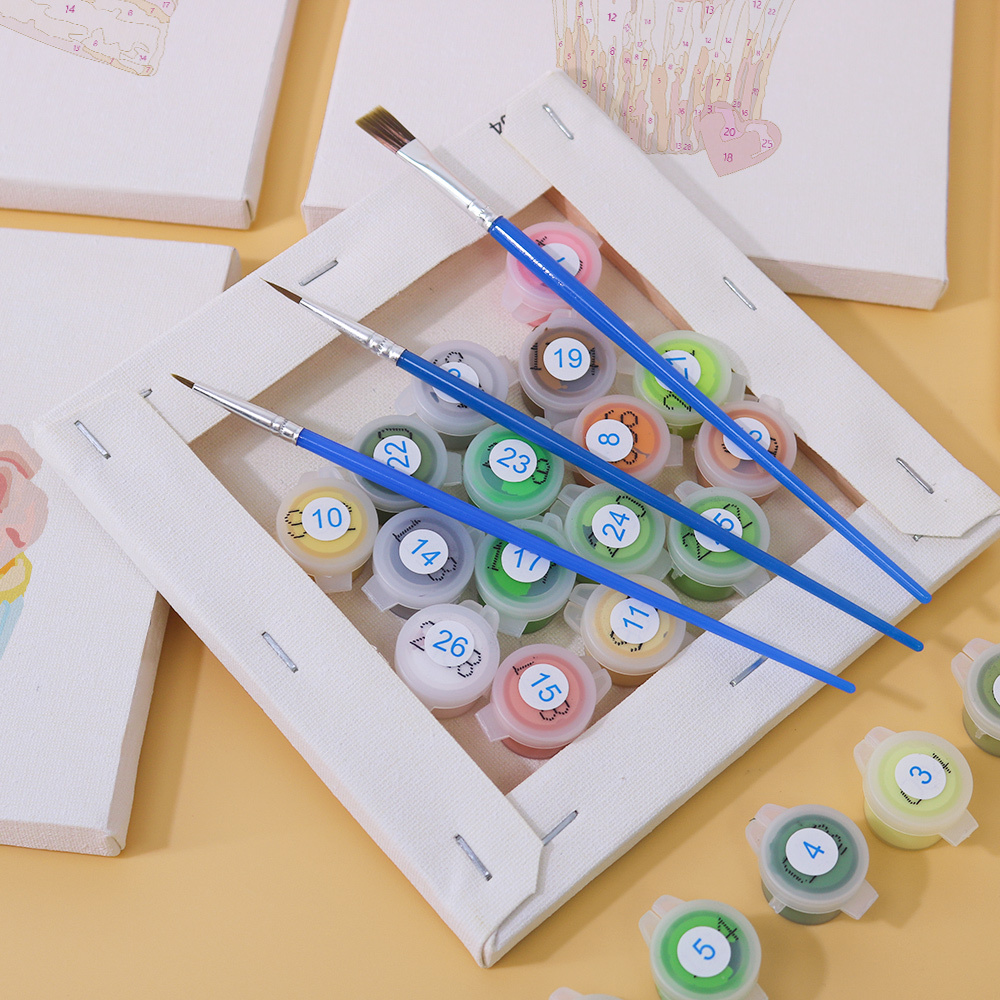 6 pieces, cake desktop accessories digital mini painting set, 15x15cm/5.9x5.9 inches, handmade for family leisure, perfect gift for friends and family.